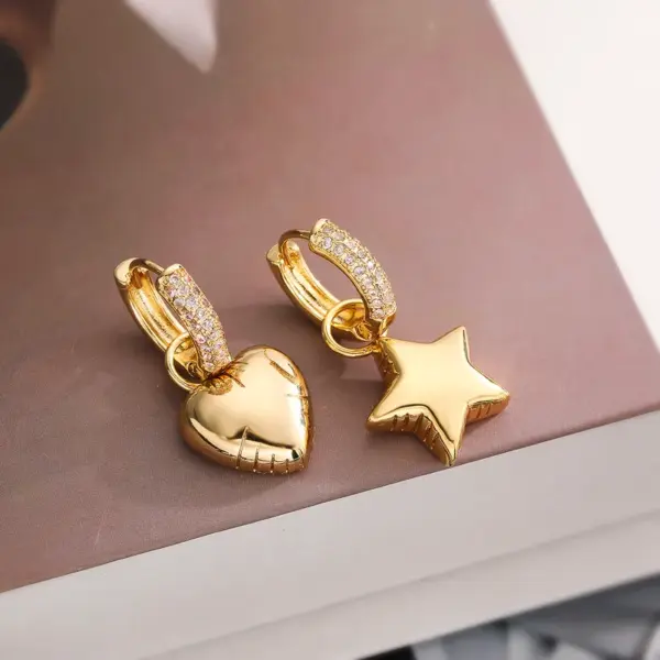 1 Pair Simple Style Commute Star Heart Shape Plating Inlay Copper Zircon 18k Gold Plated Drop Earrings
