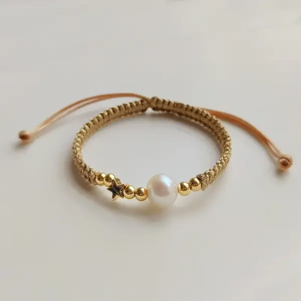 Fashion Geometric Natural Freshwater Pearl Copper Knitting Bracelets