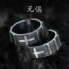 Wholesale Qianye retro cross Thai silver ring men's fashion gear niche unique Boys open personality ring