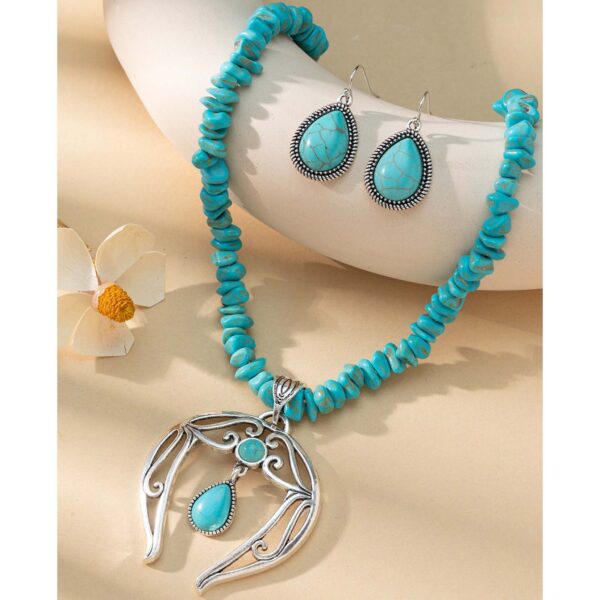 oly-1e8e4713fea5d51e6f30dd5dfff4bef0 Wholesale Cross-Border European and American New Retro Water Drop Necklace Turquoise Earrings Western Style Exaggerated Turquoise Necklace Manufacturer