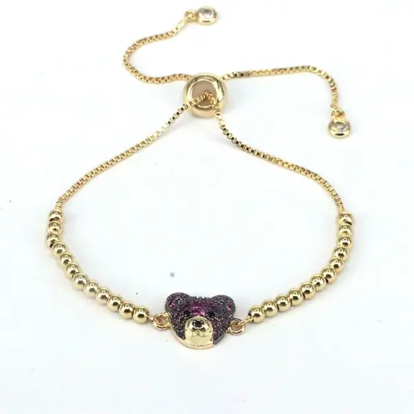 Wholesale Streetwear Bear Copper 18k Gold Plated Zircon Bracelets In Bulk