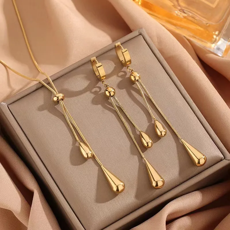 Wholesale Titanium Steel Gold Plated Simple Style Classic Style Solid Color Plating Earrings Necklace