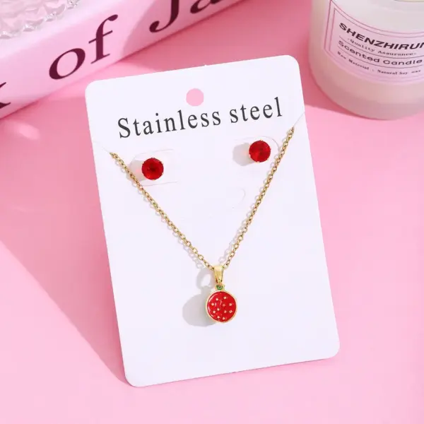 Wholesale Jewelry Sweet Cherry Strawberry 304 Stainless Steel Plating Jewelry Set Cable Chain