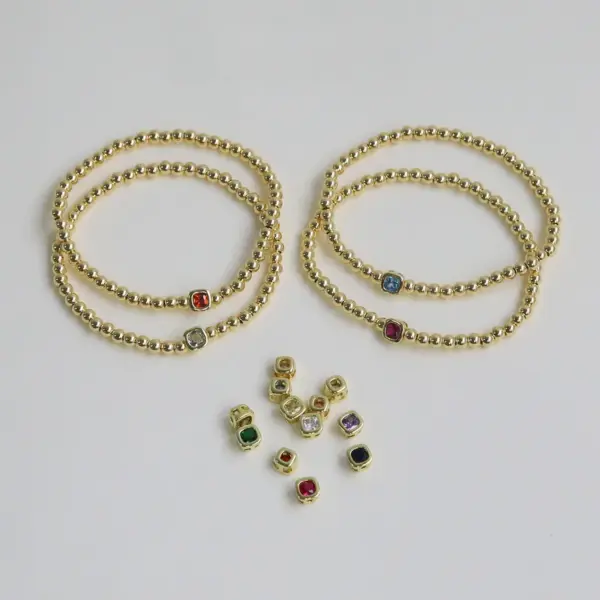 Wholesale Jewelry Elegant Lady Geometric Copper Birthstone Plating Beaded Chain Bracelets