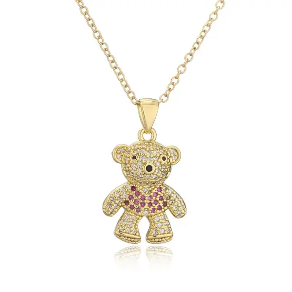 Wholesale New Copper Micro-inlaid Zircon Cute Bear Pendant Golden Necklace Wholesale