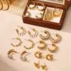 Wholesale Real Gold Plated C Shape Flower 304 Stainless Steel IG Style Simple Style Waterproof Non Tarnish Earrings Ear Studs