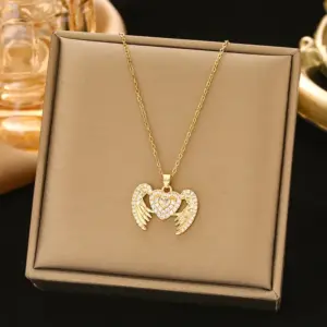 208 Heart Wings Necklace-Gold