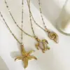 Wholesale 316L Stainless Steel Tortoise Starfish Conch Waterproof Non Tarnish Surgical Steel Marine Style Pendant Necklace For Women's
