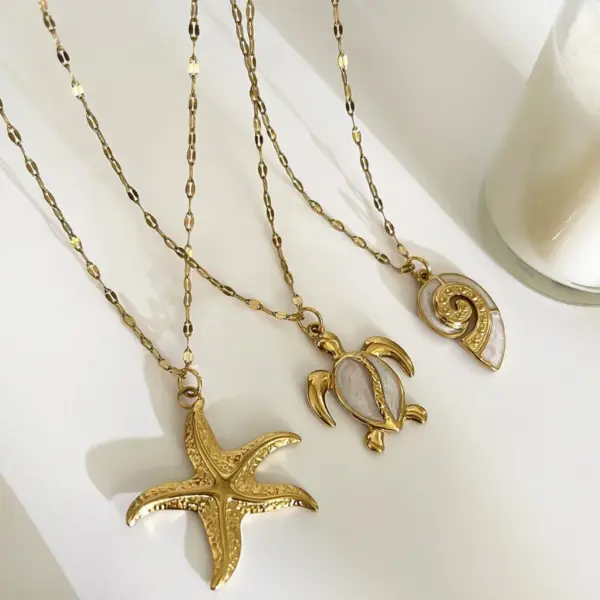 Wholesale 316L Stainless Steel Tortoise Starfish Conch Waterproof Non Tarnish Surgical Steel Marine Style Pendant Necklace For Women's