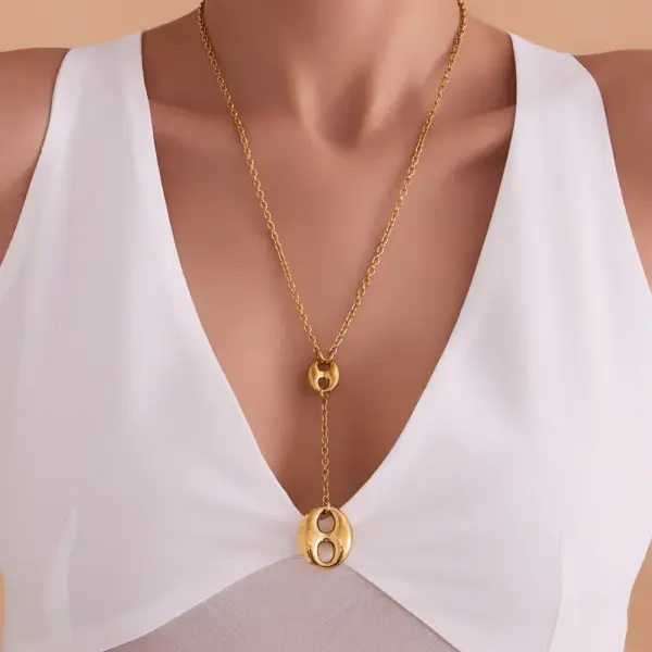 304 Stainless Steel Geometric PVD Coated Stone-Free 18K Gold Plated Glam Handmade Novelty Handmade Chain Lobster Trigger Clasp Closure Y-Necklace Necklace