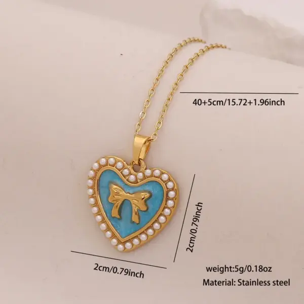 Wholesale PVD Coated 18K Gold Real Gold Plated Heart Shape Bow Knot 304 Stainless Steel Cute Romantic Waterproof Non Tarnish 304 Stainless Steel Lobster Trigger Clasp Closure Pendant Necklace