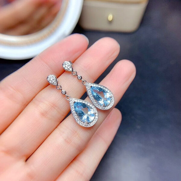 Wholesale Cao Shi's Online Celebrity Live Selling Temperament Color Treasure Water ops Aquamarine Zircon Long Earrings Mother's Day Gift