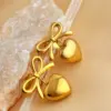 PVD Coated Real Gold Plated 18K Gold Heart Shape Bow Knot 304 Stainless Steel Elegant Glam Luxurious Waterproof Non Tarnish Dangling Earrings