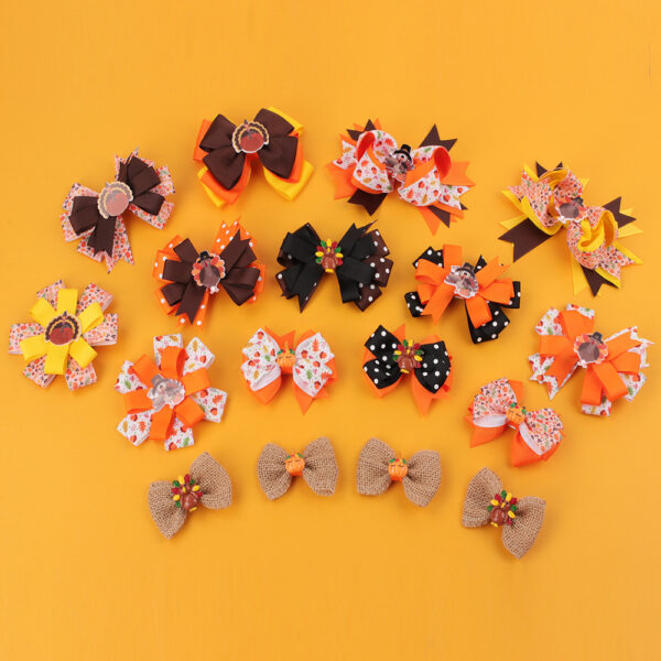 Wholesale Amazon Hot Sale Thanksgiving Children's Bow Hairpin Point Small Turkey Accessories Headwear Rowan Ribbon Hair Accessories