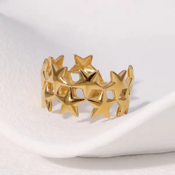 Wholesale PVD Coated Real Gold Plated 18K Gold Pentagram Star 304 Stainless Steel Modern Style Simple Style Waterproof Non Tarnish Open Rings