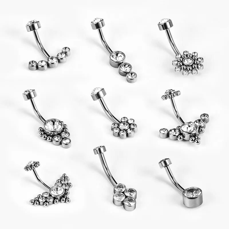 Wholesale 1 Piece Belly Rings Simple Style Classic Style Solid Color 302 Stainless Steel 316 Stainless Steel lishing Rhinestone Inlay Diamond Belly Ri