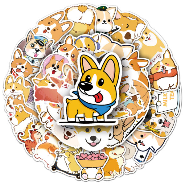 Wholesale 50 sheets of non-repeating cartoon Corgi graffiti animal luggage bike piano car waterproof decorative stickers