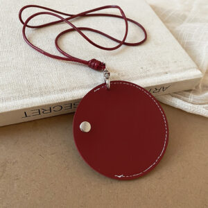 Red round leather snap headphone storage necklace