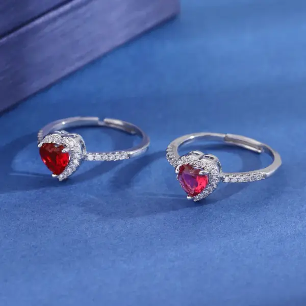 Copper Inlay Heart Shape Zircon Adjustable Ring