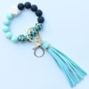 Wholesale Colorful leopard print silicone beaded bracelet keychain PU tassel pendant