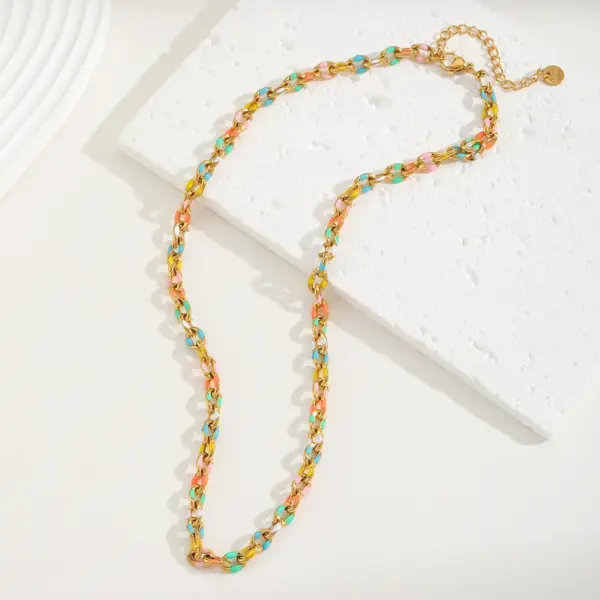 Wholesale Jewelry Basic Simple Style Geometric 304 Stainless Steel 18K Gold Plated Enamel Plating Bracelets Necklace