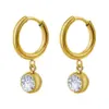 PVD Coated Real Gold Plated 18K Gold Round 304 Stainless Steel Simple Style Waterproof Non Tarnish Drop Earrings
