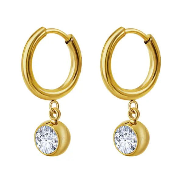 PVD Coated Real Gold Plated 18K Gold Round 304 Stainless Steel Simple Style Waterproof Non Tarnish Drop Earrings