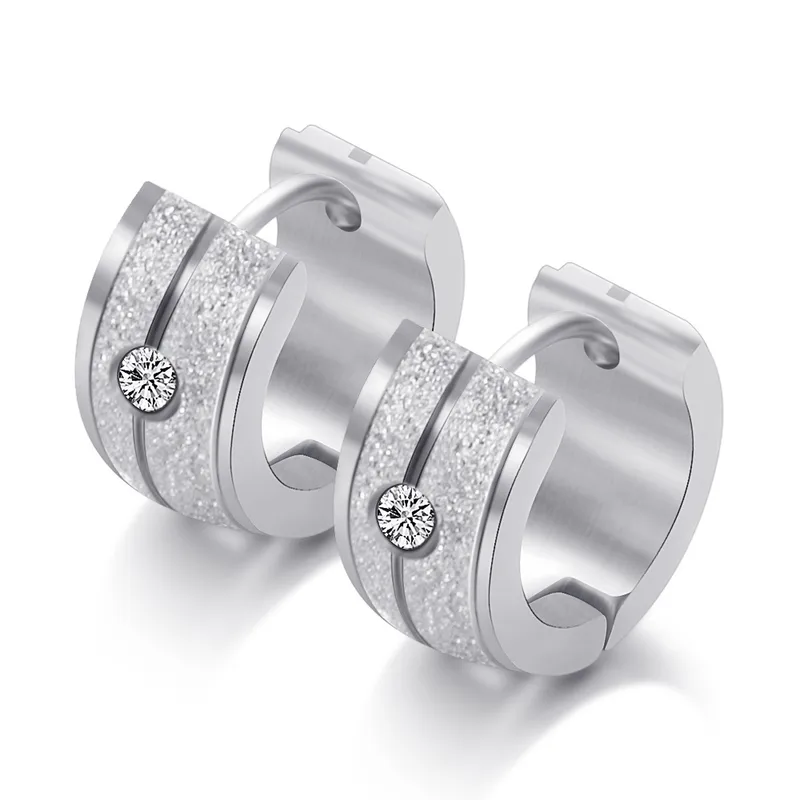 Wholesale Simple Style Stainless Steel 18k Gold Plated Frosted Diamond Studded Hollow Round Earrings
