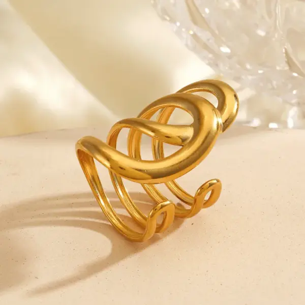 Wholesale Ion Plating (IP) 18K Gold Plated Geometric 304 Stainless Steel IG Style Simple Style Waterproof Non Tarnish Open Rings