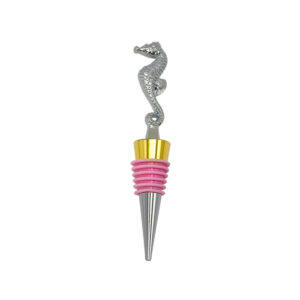 Seahorse dual-tone electroplated pink leather wine stopper