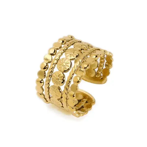 Wholesale PVD Coated Real Gold Plated 18K Gold Solid Color 304 Stainless Steel Streetwear Waterproof Non Tarnish Open Rings