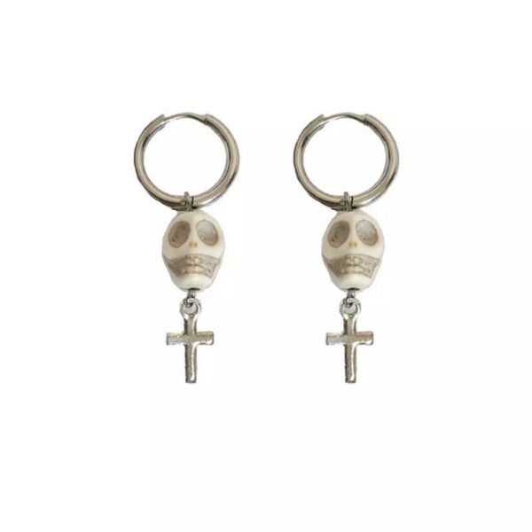 Wholesale Punk European American style Cross Cross white skull chain silver double layer necklace