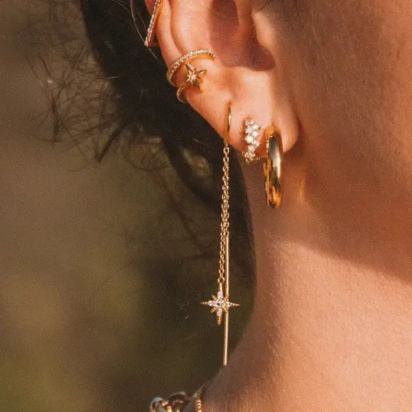 Wholesale PVD Coated Real Gold Plated 18K Gold Hexagram Moon 304 Stainless Steel Simple Style Classic Style Waterproof Non Tarnish Drop Earrings