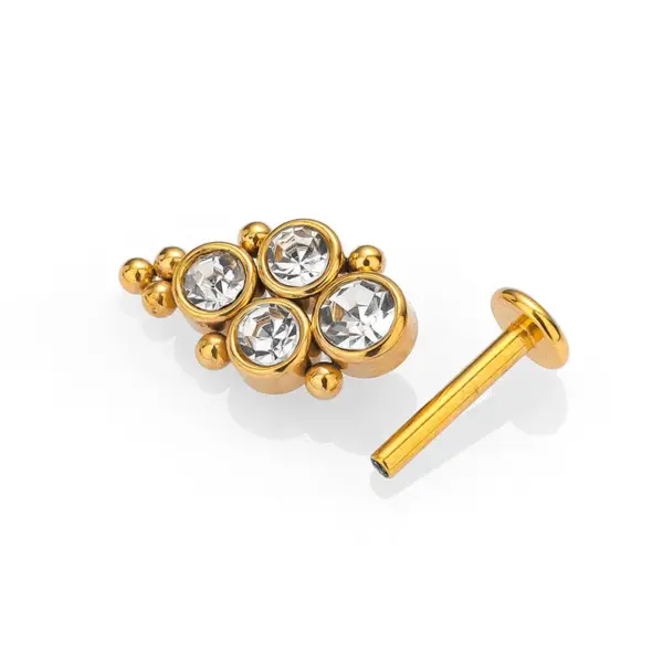 Wholesale 1 Piece Lip Rings Casual Simple Style Four Leaf Clover Plant 316L Stainless Steel Waterproof Non Tarnish Surgical Steel Zircon Ion Plating (IP) 14K Gold Plated Lip Rings Ear Cartilage Rings & Studs