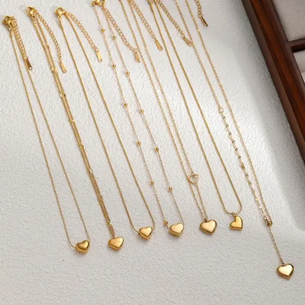 Wholesale Jewelry Simple Style Heart Shape Titanium Steel Pendant Necklace Cable Chain Snake Chain