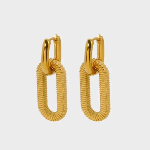 Wholesale PVD Coated Real Gold Plated Oval Thread 304 Stainless Steel Elegant Retro Waterproof Non Tarnish Drop Earrings