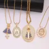 Wholesale 304 Stainless Steel Copper Round Virgin Mary Water Plating Zircon 18K Gold Plated Hip-Hop Punk Plating Inlay Snake Chain Gold Pendant Necklace