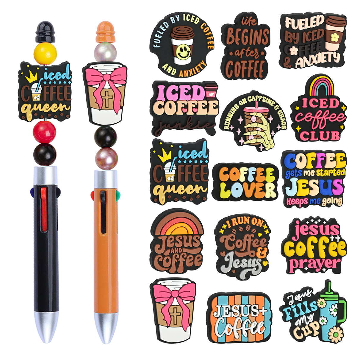 Wholesale Coee Series PVC Soft Rubber Bead DIY Ballint Pen