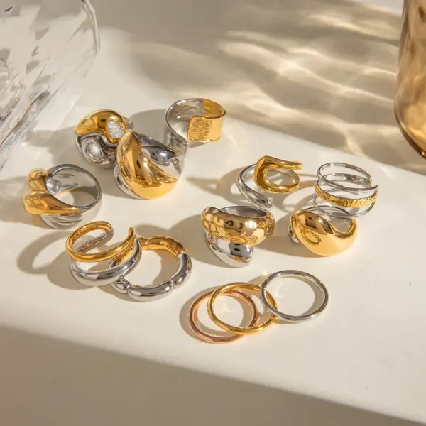 PVD Coated Real Gold Plated Geometric 304 Stainless Steel Glam Simple Style Classic Style Waterproof Non Tarnish Open Rings