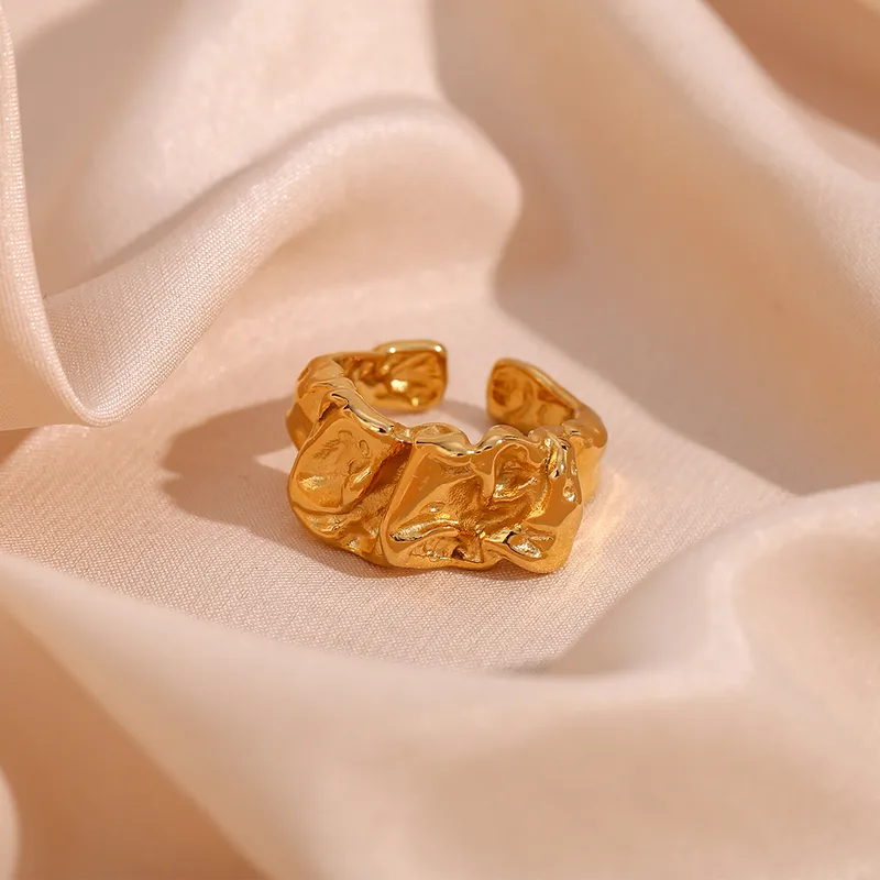 Wholesale PVD Coated Real Gold Plated 18K Gold Irregular 304 Stainless Steel Fashion Waterproof Non Tarnish Open Ring