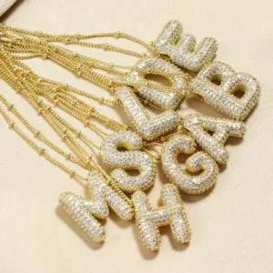 26 English Letters Pendant Necklace Copper Micro Inlaid Zircon Balloon Letter Collarbone Necklace