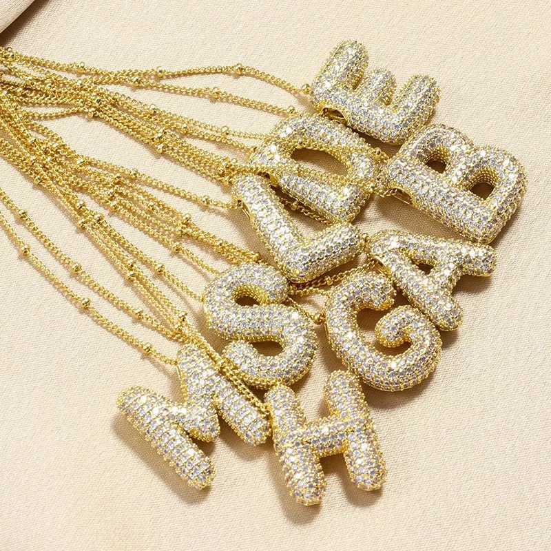 Wholesale 26 English Letters Pendant Necklace Copper Micro Inlaid Zircon Balloon Letter Collarbone Necklace