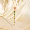 Wholesale French Retro Long Geometric Pendant Necklace For Women, Multicolor Gemstone Heart And Star Design, Unique Jewelry Accessory