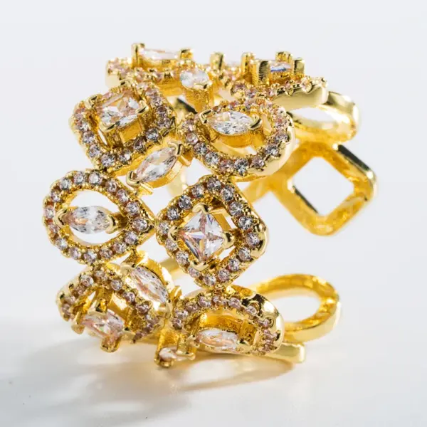 Wholesale Hip-hop Geometric Copper Micro-inlaid Zircon Crown Ring