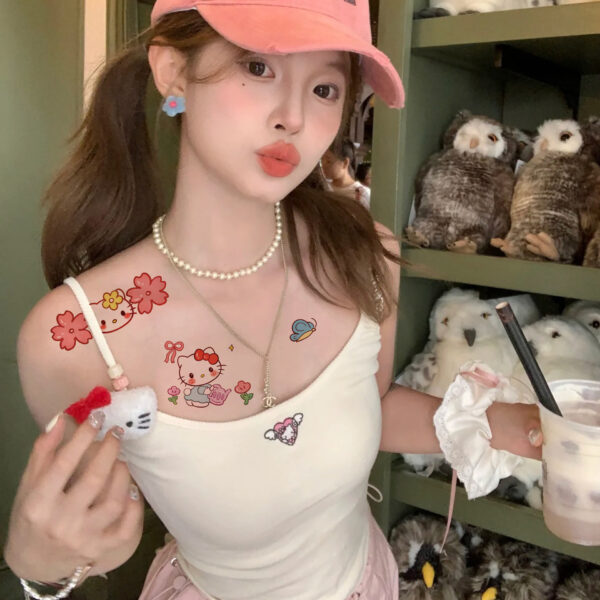 Wholesale Hand-Painted Holle Kitty Sanrio Colorful Tattoo Stickers Waterproof and Long-Lasting Cartoon Girl and Kidsren Hello Kitty