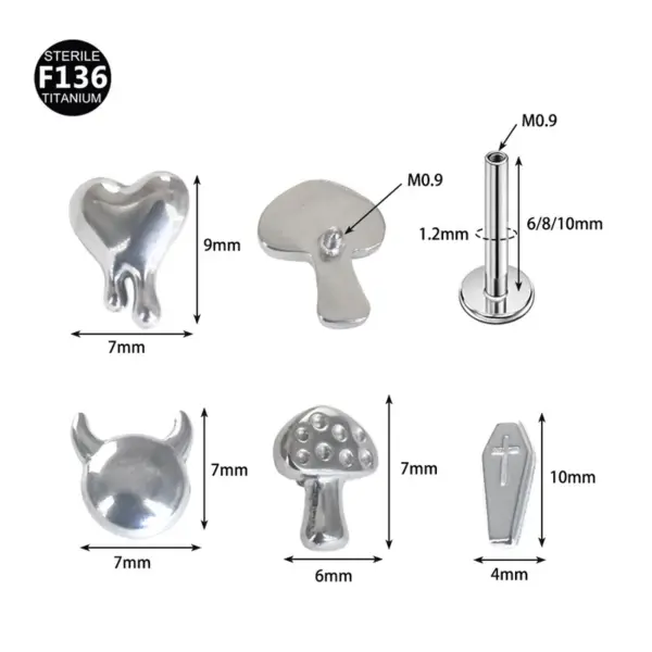 Wholesale Mini Titanium Alloy Ear Bone Stud Lip Stud Ear Cartilage Stud Piercing Wing Heart Geometric Pattern Unisex Body Jewelry