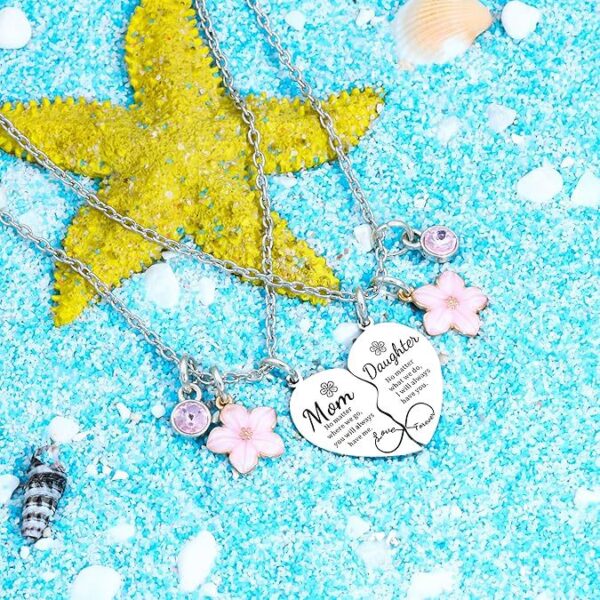 Wholesale Cross-border Amazon New Love Flower Mother's Daughter Heart Zinc Alloy Engraving Necklace Mother's Day Gift