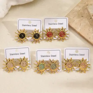 Wholesale Sunshine Plating Color Retention Earrings Hot Selling Polished And Drip Oil Electroplated Stainless Steel