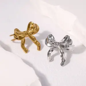 Wholesale PVD Coated Real Gold Plated 18K Gold Bow Knot 304 Stainless Steel Cute Sweet Simple Style Waterproof Non Tarnish Open Rings