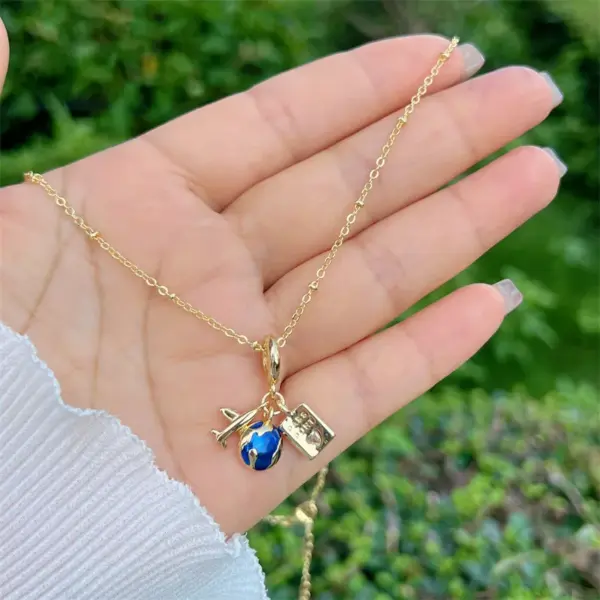 Copper 18K Gold Plated Inlay Sunflower Heart Shape Airplane Zircon Pendant Necklace